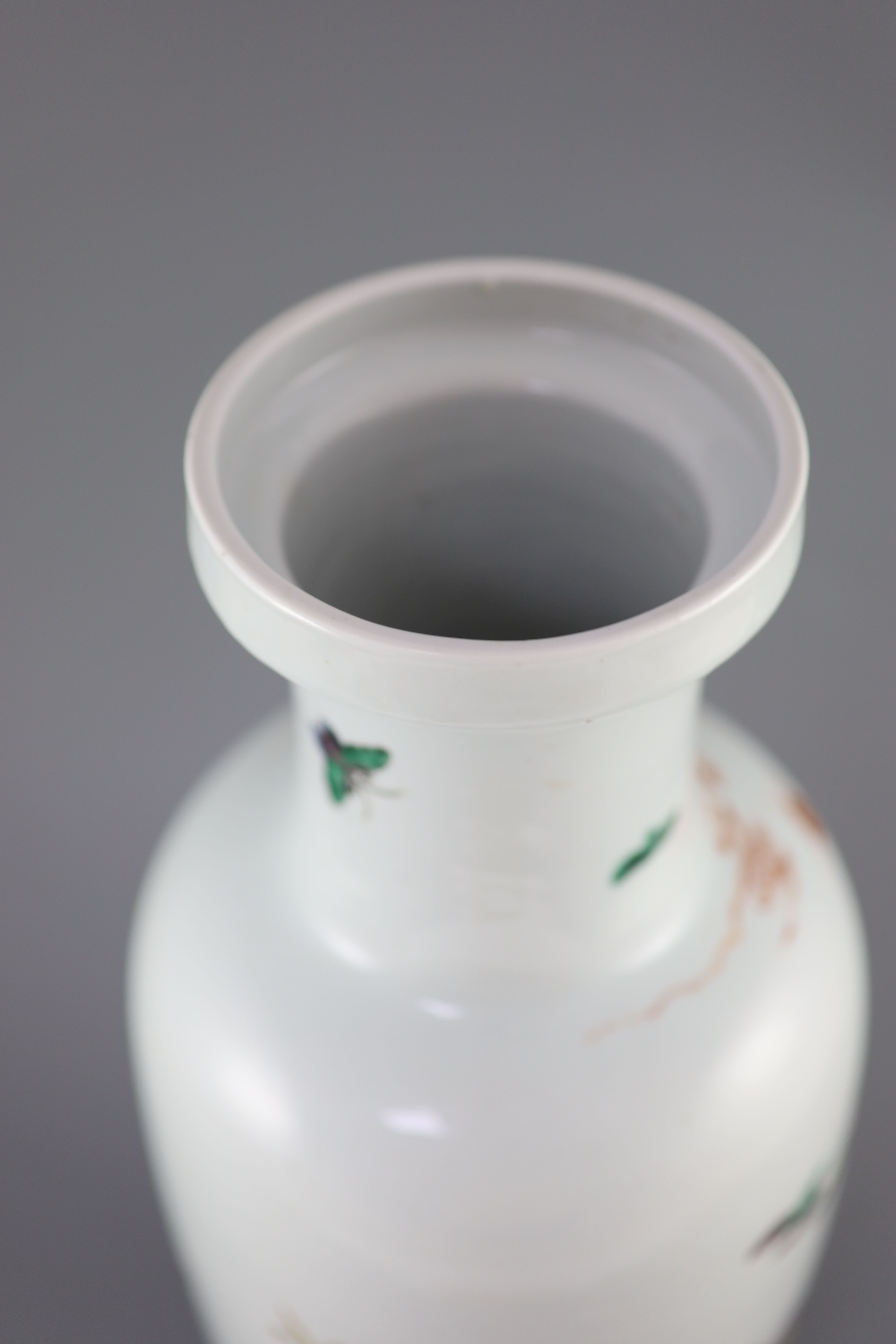 A large Chinese famille verte boys rouleau vase, 19th century, 45cm high